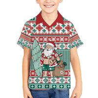 Hawaiian Funny Santa Surf Family Matching Off Shoulder Maxi Dress and Hawaiian Shirt Mele Kalikimaka Palaka Quilt Pattern - Polynesian Pride