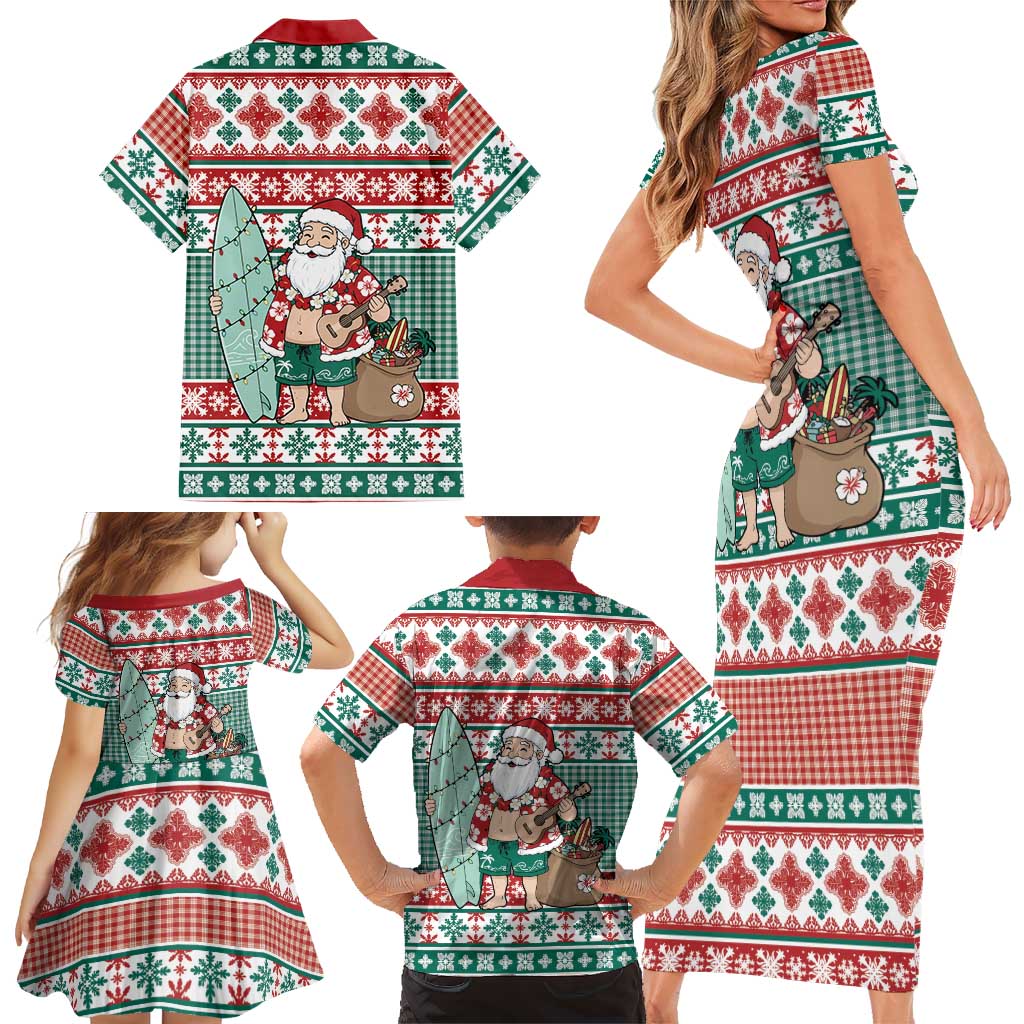 Hawaiian Funny Santa Surf Family Matching Short Sleeve Bodycon Dress and Hawaiian Shirt Mele Kalikimaka Palaka Quilt Pattern LT9 - Polynesian Pride