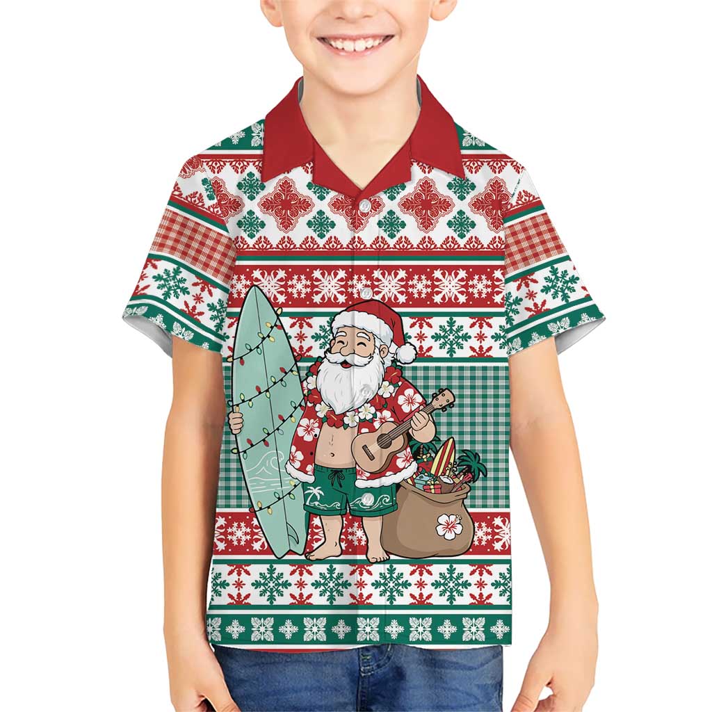 Hawaiian Funny Santa Surf Family Matching Short Sleeve Bodycon Dress and Hawaiian Shirt Mele Kalikimaka Palaka Quilt Pattern LT9 - Polynesian Pride