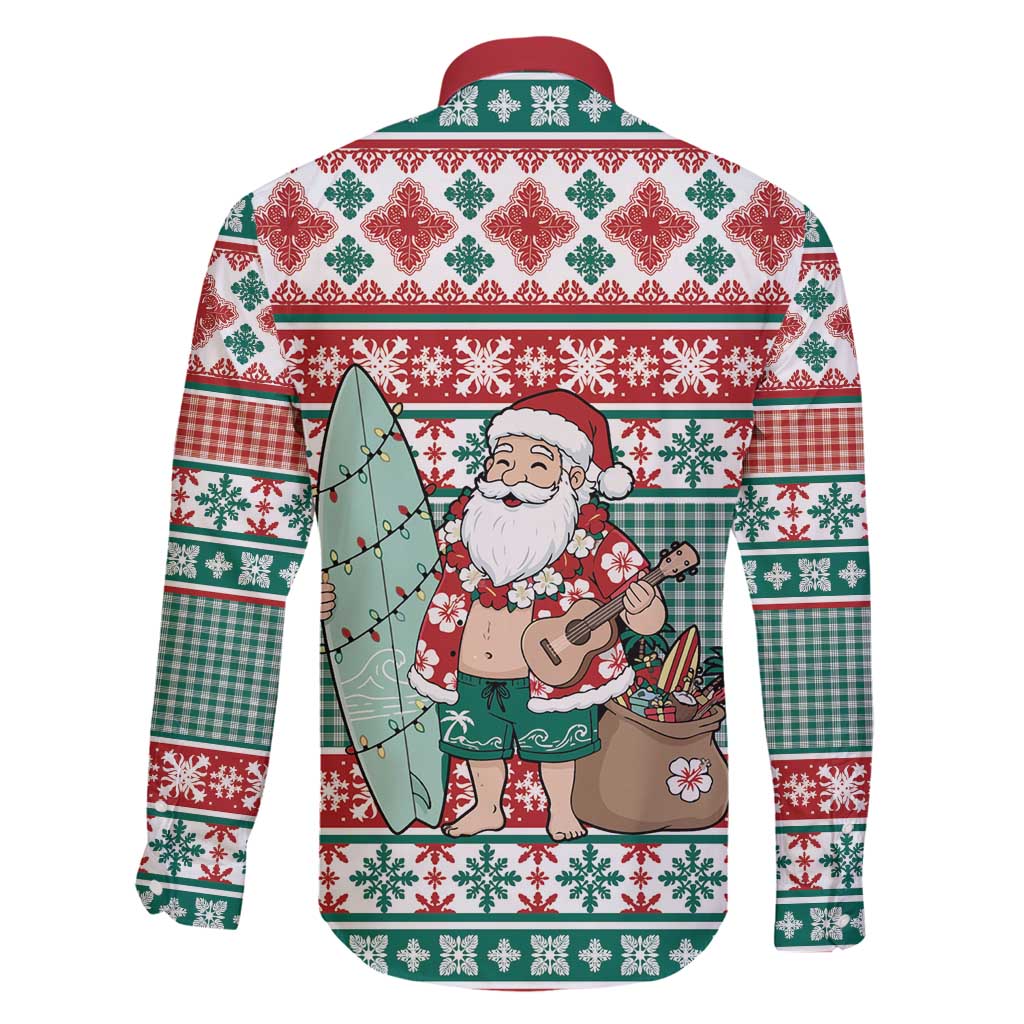 Hawaiian Funny Santa Surf Family Matching Summer Maxi Dress and Hawaiian Shirt Mele Kalikimaka Palaka Quilt Pattern - Polynesian Pride