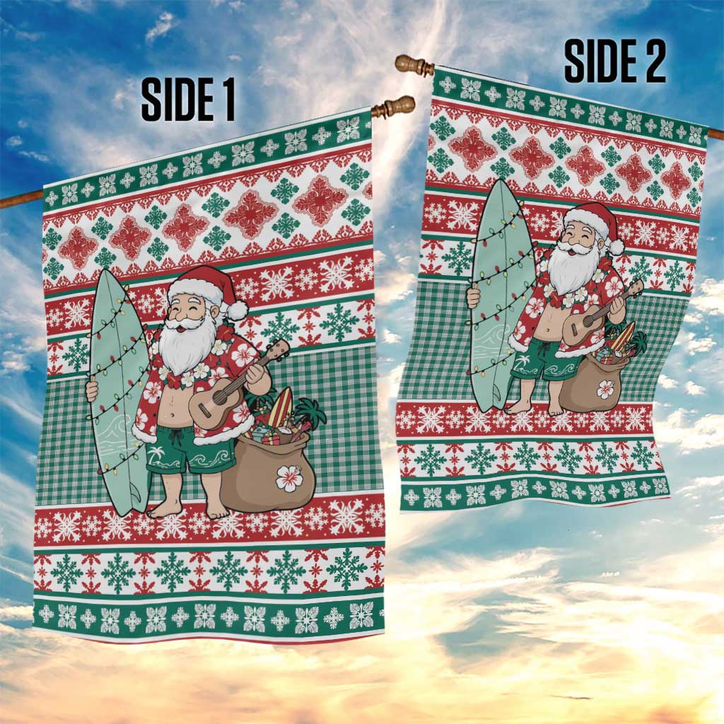 Hawaiian Funny Santa Surf Garden Flag Mele Kalikimaka Palaka Quilt Pattern - Polynesian Pride