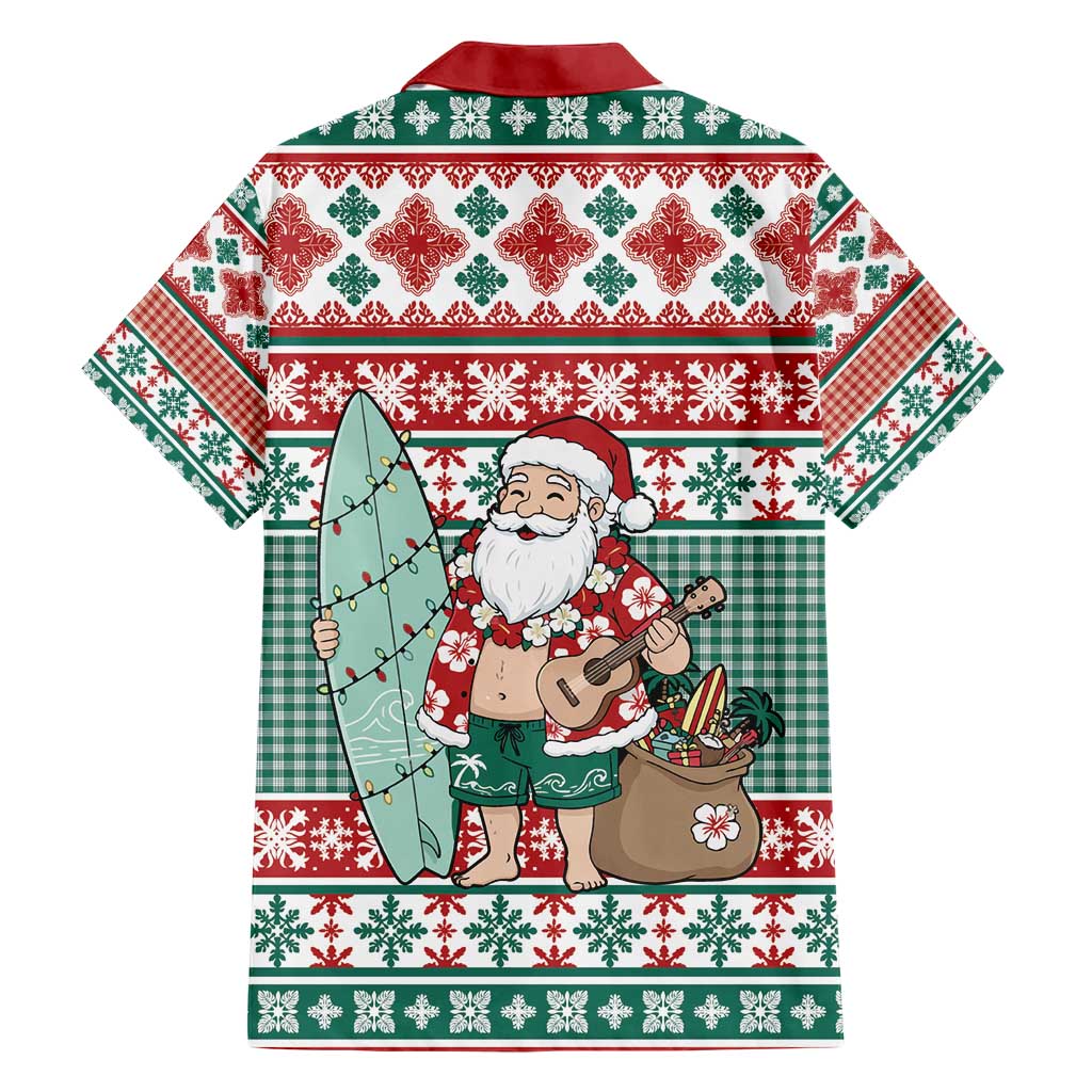 Hawaiian Funny Santa Surf Hawaiian Shirt Mele Kalikimaka Palaka Quilt Pattern - Polynesian Pride