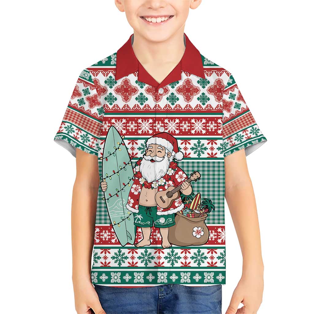 Hawaiian Funny Santa Surf Hawaiian Shirt Mele Kalikimaka Palaka Quilt Pattern - Polynesian Pride