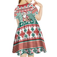 Hawaiian Funny Santa Surf Kid Short Sleeve Dress Mele Kalikimaka Palaka Quilt Pattern - Polynesian Pride