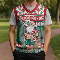 Hawaiian Funny Santa Surf Christmas Knitted V-Neck Vest Mele Kalikimaka Palaka Quilt Pattern - Polynesian Pride