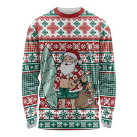 Hawaiian Funny Santa Surf Long Sleeve Shirt Mele Kalikimaka Palaka Quilt Pattern - Polynesian Pride