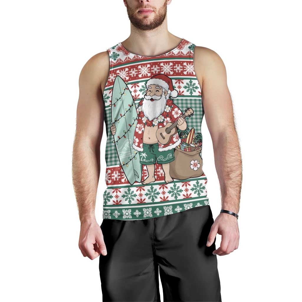 Hawaiian Funny Santa Surf Men Tank Top Mele Kalikimaka Palaka Quilt Pattern - Polynesian Pride
