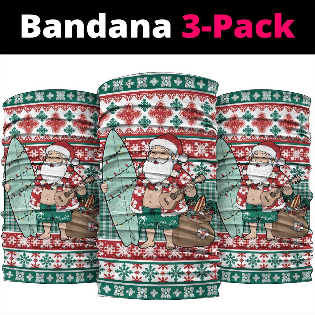 Hawaiian Funny Santa Surf Neck Gaiter Mele Kalikimaka Palaka Quilt Pattern - Polynesian Pride