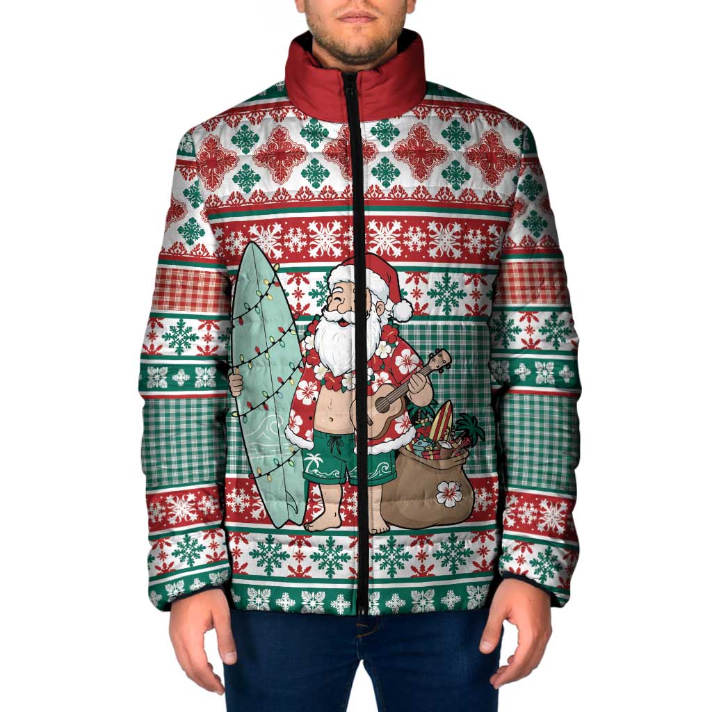 Hawaiian Funny Santa Surf Padded Jacket Mele Kalikimaka Palaka Quilt Pattern - Polynesian Pride