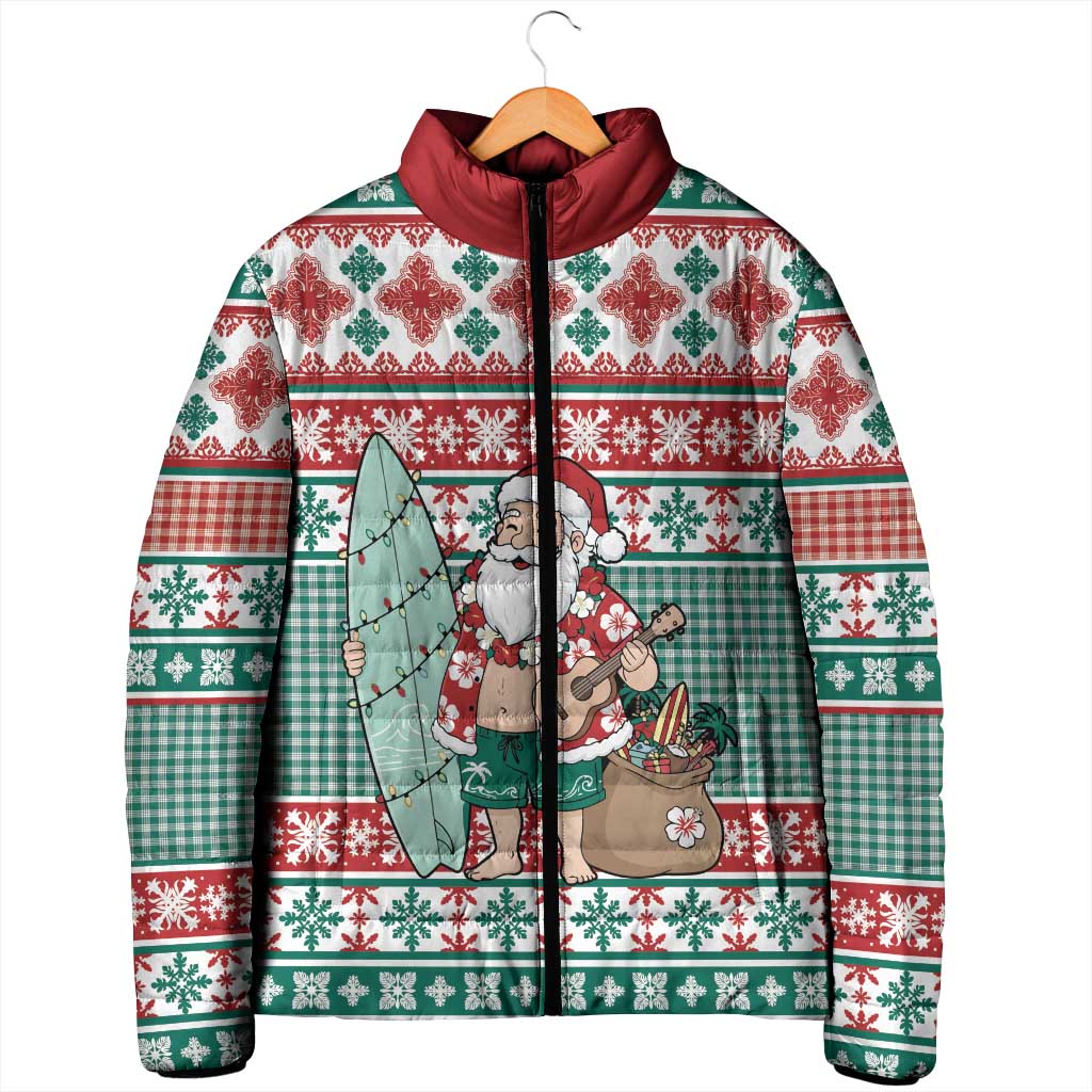 Hawaiian Funny Santa Surf Padded Jacket Mele Kalikimaka Palaka Quilt Pattern - Polynesian Pride