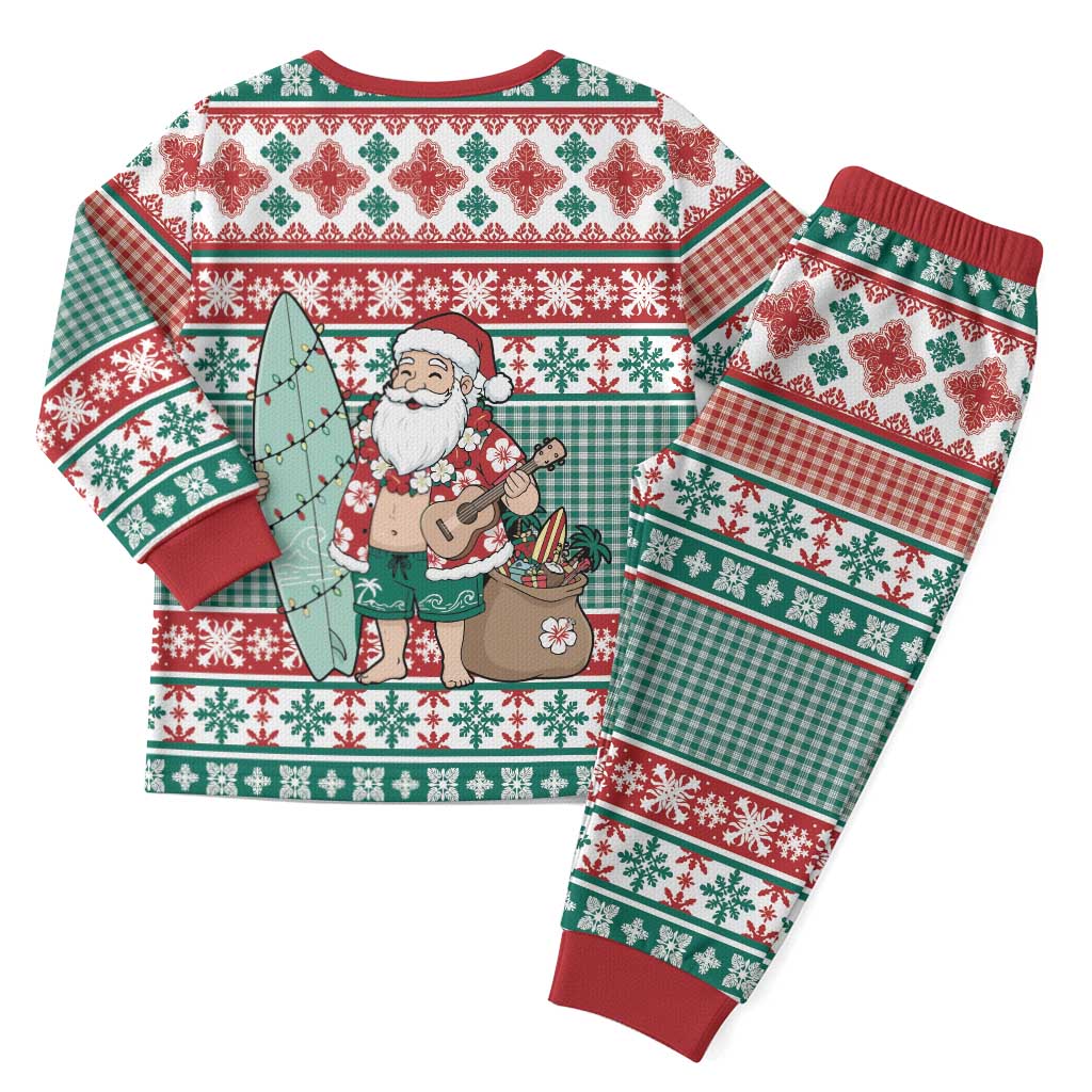 Hawaiian Funny Santa Surf Christmas Pajama Set Mele Kalikimaka Palaka Quilt Pattern - Polynesian Pride