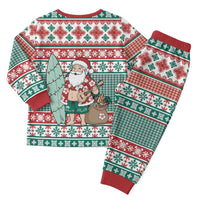 Hawaiian Funny Santa Surf Christmas Pajama Set Mele Kalikimaka Palaka Quilt Pattern - Polynesian Pride