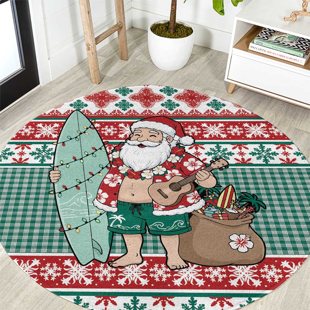 Hawaiian Funny Santa Surf Round Carpet Mele Kalikimaka Palaka Quilt Pattern - Polynesian Pride