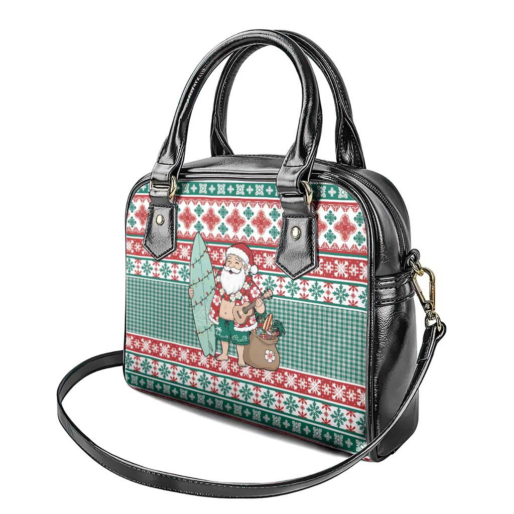 Hawaiian Funny Santa Surf Shoulder Handbag Mele Kalikimaka Palaka Quilt Pattern - Polynesian Pride