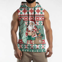 Hawaiian Funny Santa Surf Sleeveless Hoodie Mele Kalikimaka Palaka Quilt Pattern - Polynesian Pride