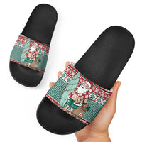 Hawaiian Funny Santa Surf Slide Sandals Mele Kalikimaka Palaka Quilt Pattern - Polynesian Pride