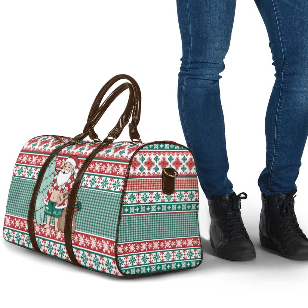 Hawaiian Funny Santa Surf Travel Bag Mele Kalikimaka Palaka Quilt Pattern - Polynesian Pride