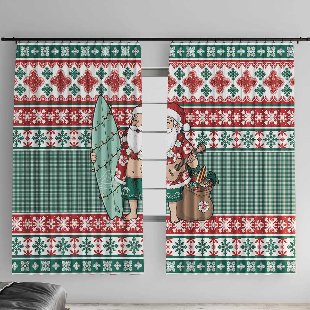 Hawaiian Funny Santa Surf Window Curtain Mele Kalikimaka Palaka Quilt Pattern - Polynesian Pride