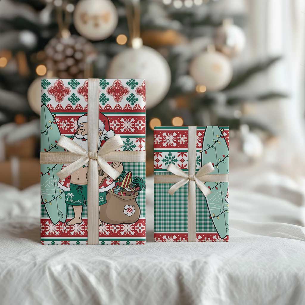 Hawaiian Funny Santa Surf Wrapping Paper Mele Kalikimaka Palaka Quilt Pattern - Polynesian Pride