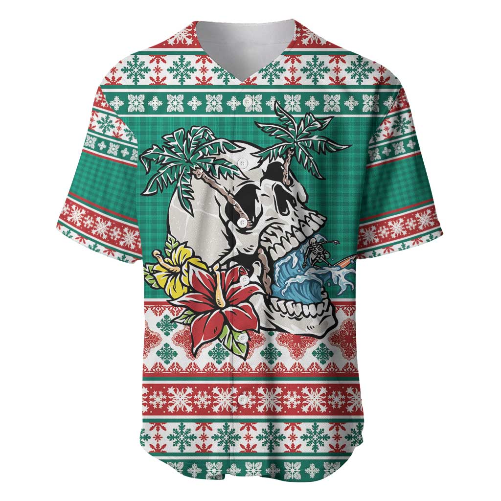 Hawaiian Skull Surfs Baseball Jersey Mele Kalikimaka Palaka Quilt Pattern - Polynesian Pride