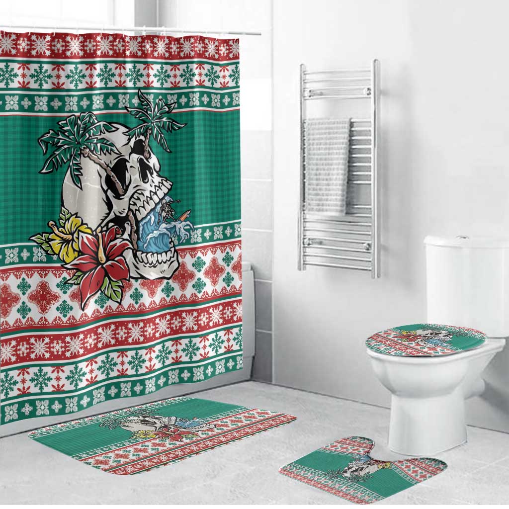 Hawaiian Skull Surfs Bathroom Set Mele Kalikimaka Palaka Quilt Pattern - Polynesian Pride