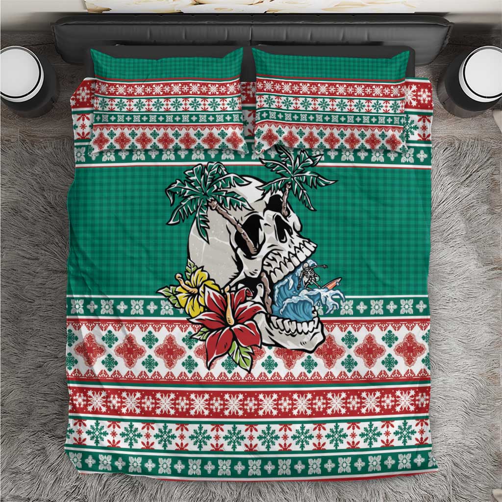 Hawaiian Skull Surfs Bedding Set Mele Kalikimaka Palaka Quilt Pattern - Polynesian Pride