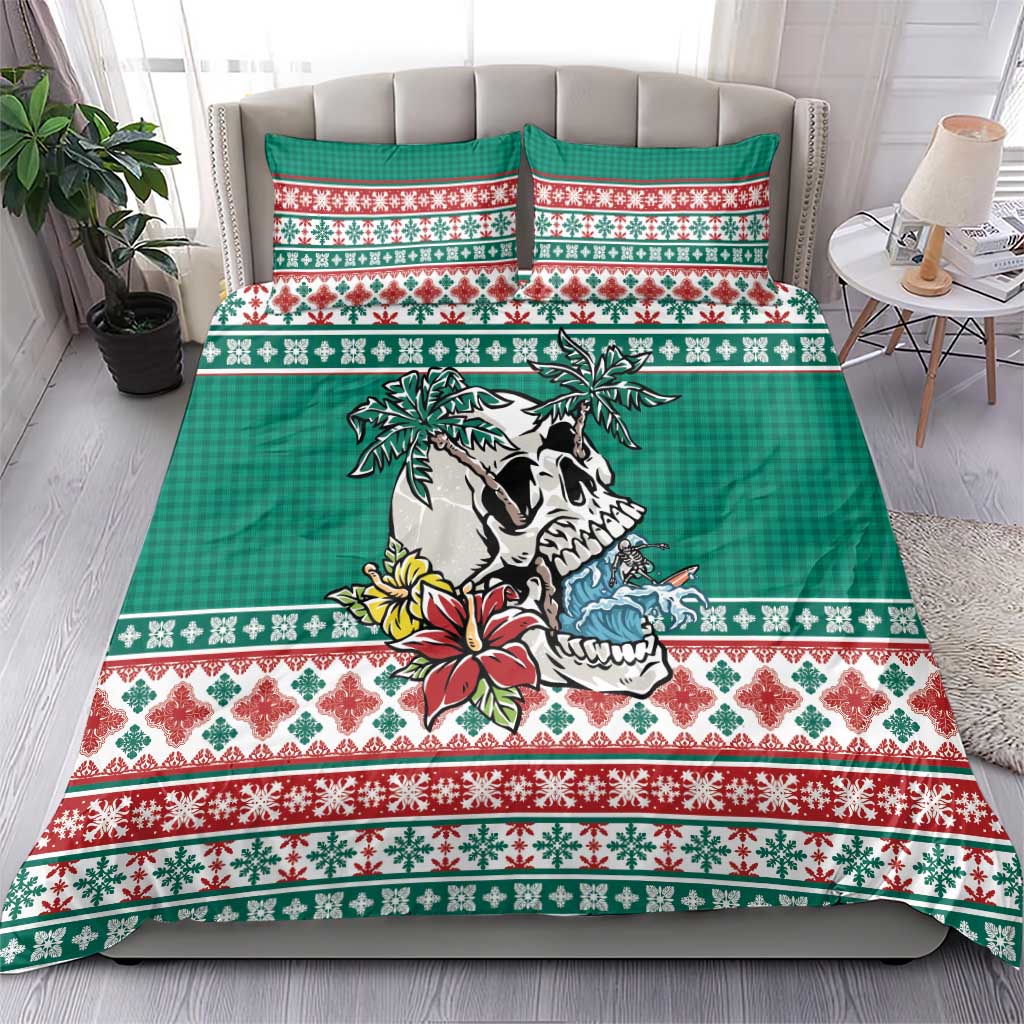 Hawaiian Skull Surfs Bedding Set Mele Kalikimaka Palaka Quilt Pattern - Polynesian Pride