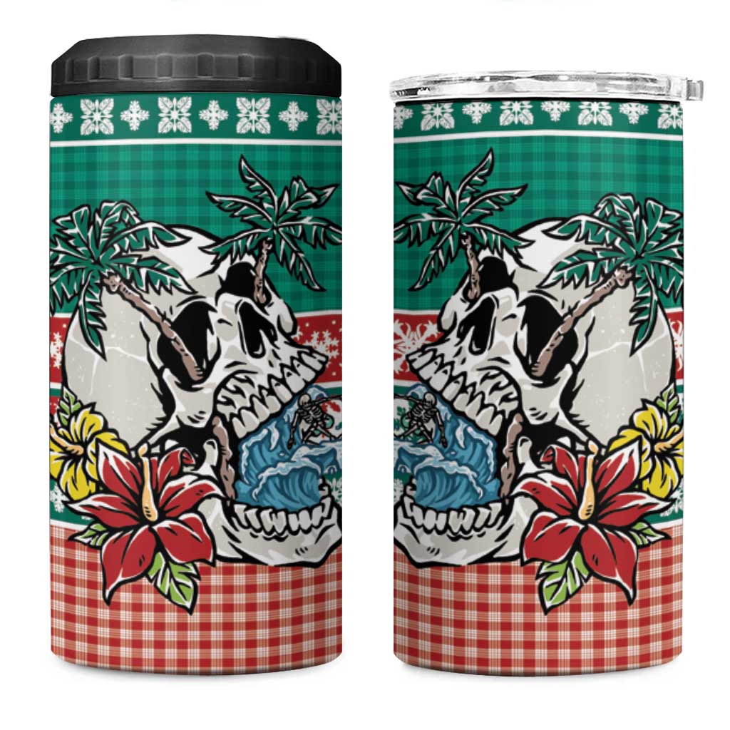 Hawaiian Skull Surfs 4 in 1 Can Cooler Tumbler Mele Kalikimaka Palaka Quilt Pattern - Polynesian Pride