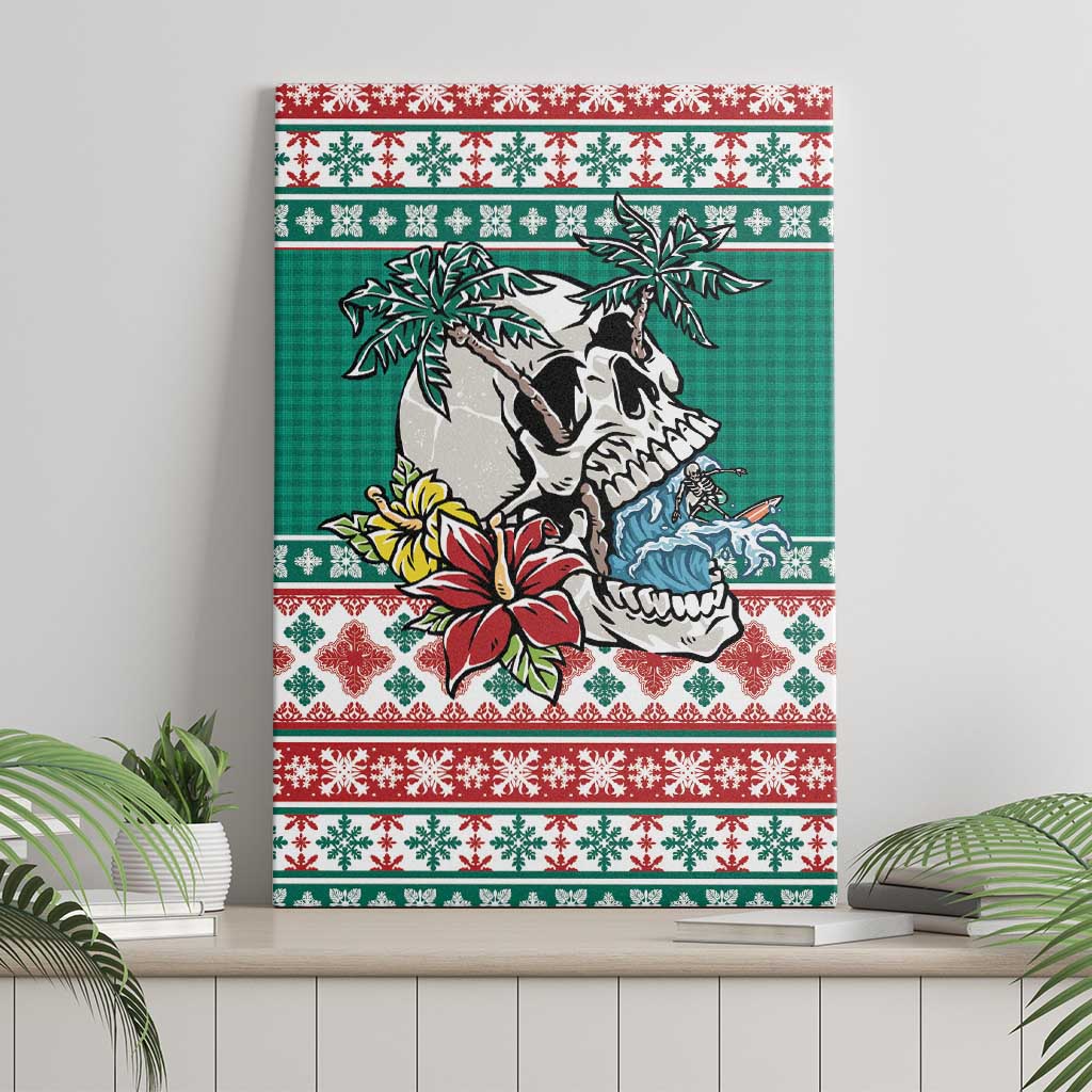 Hawaiian Skull Surfs Canvas Wall Art Mele Kalikimaka Palaka Quilt Pattern - Polynesian Pride