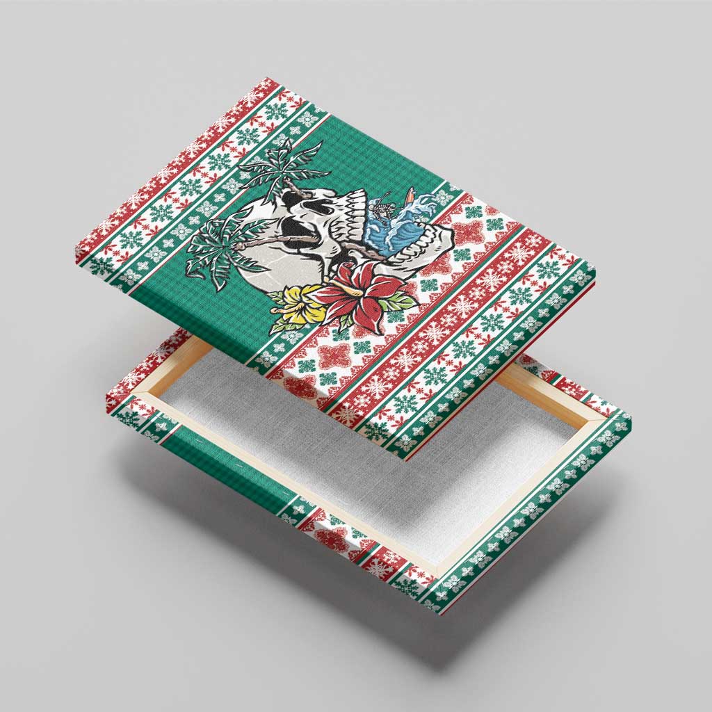 Hawaiian Skull Surfs Canvas Wall Art Mele Kalikimaka Palaka Quilt Pattern - Polynesian Pride