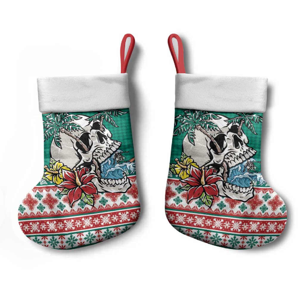 Hawaiian Skull Surfs Christmas Stocking Mele Kalikimaka Palaka Quilt Pattern - Polynesian Pride