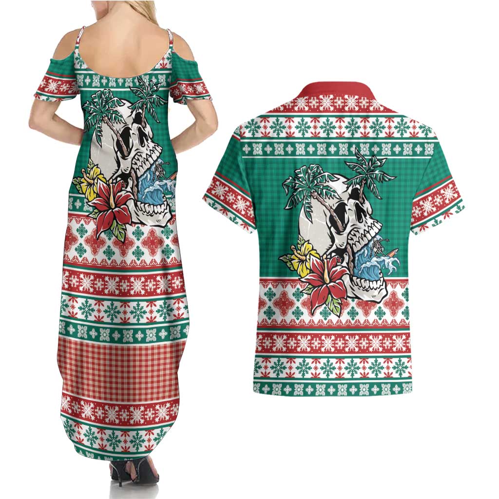Hawaiian Skull Surfs Couples Matching Summer Maxi Dress and Hawaiian Shirt Mele Kalikimaka Palaka Quilt Pattern LT9 - Polynesian Pride