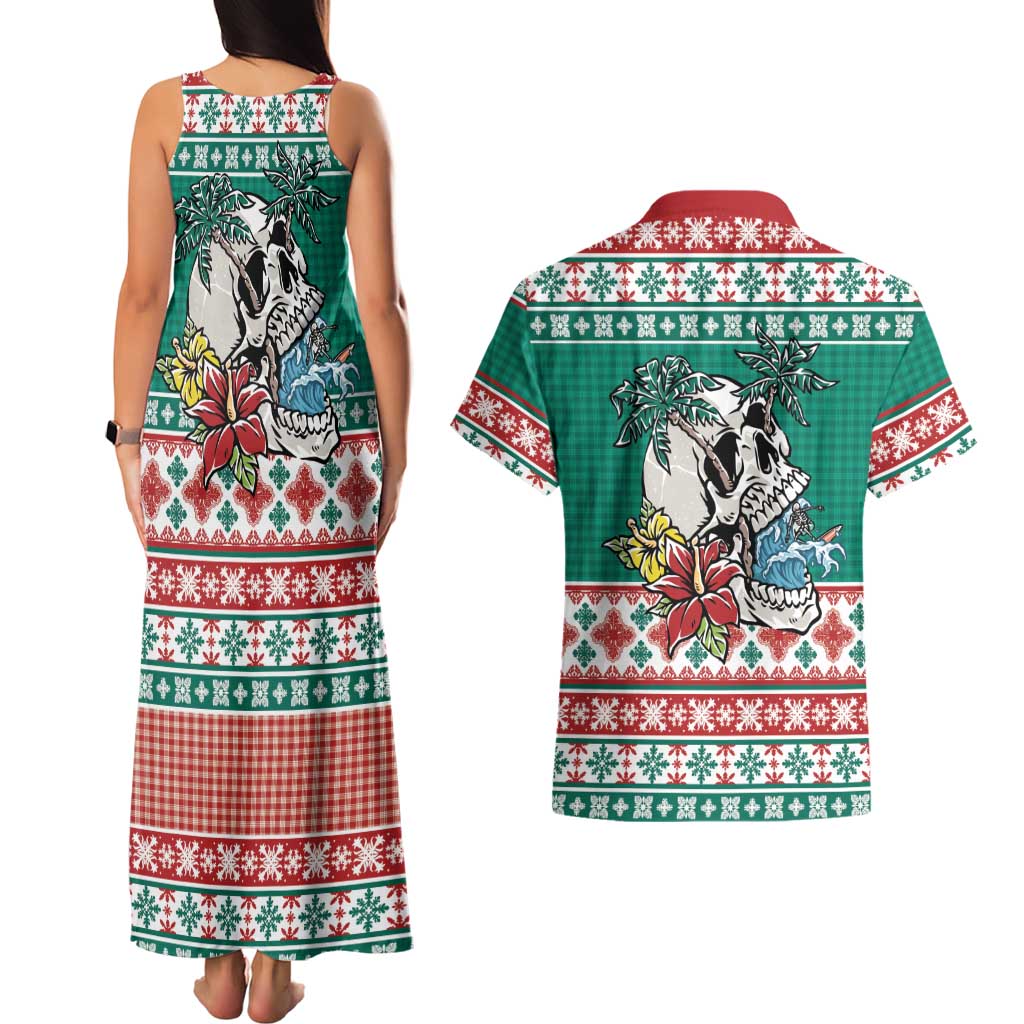 Hawaiian Skull Surfs Couples Matching Tank Maxi Dress and Hawaiian Shirt Mele Kalikimaka Palaka Quilt Pattern LT9 - Polynesian Pride