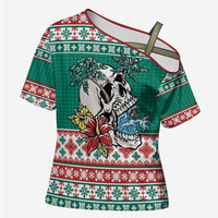 Hawaiian Skull Surfs Cross Shoulder Shirt Mele Kalikimaka Palaka Quilt Pattern - Polynesian Pride