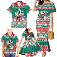 Hawaiian Skull Surfs Family Matching Mermaid Dress and Hawaiian Shirt Mele Kalikimaka Palaka Quilt Pattern - Polynesian Pride
