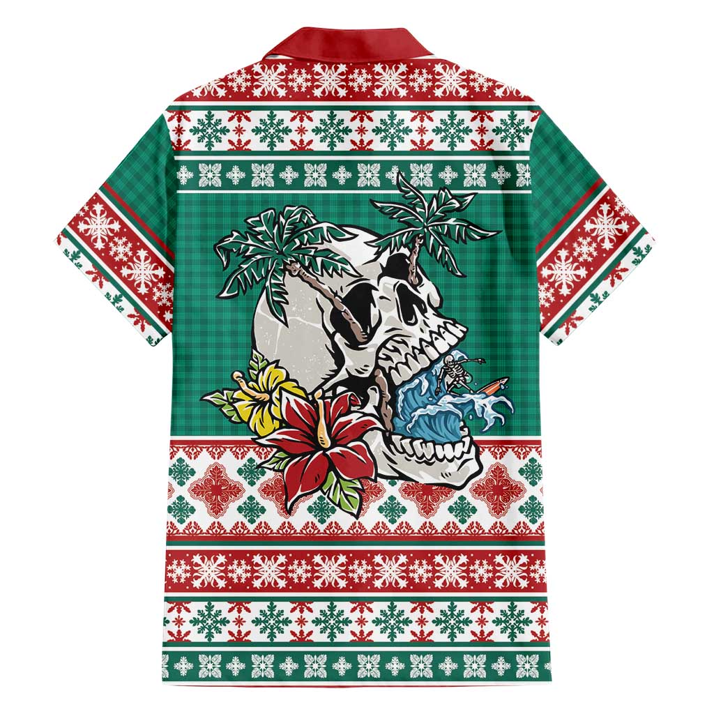 Hawaiian Skull Surfs Family Matching Mermaid Dress and Hawaiian Shirt Mele Kalikimaka Palaka Quilt Pattern - Polynesian Pride