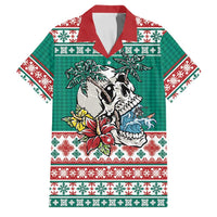 Hawaiian Skull Surfs Family Matching Puletasi and Hawaiian Shirt Mele Kalikimaka Palaka Quilt Pattern LT9 Dad's Shirt - Short Sleeve Green - Polynesian Pride