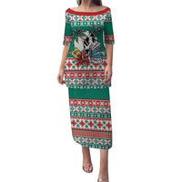 Hawaiian Skull Surfs Family Matching Puletasi and Hawaiian Shirt Mele Kalikimaka Palaka Quilt Pattern LT9 Green - Polynesian Pride