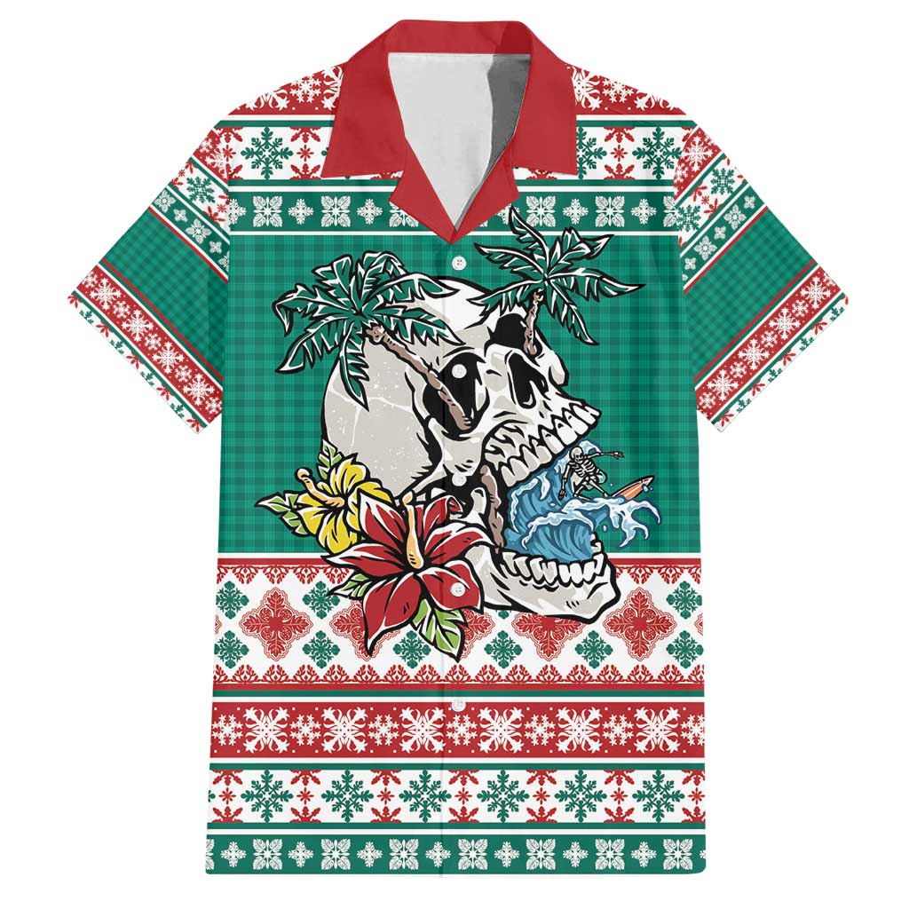 Hawaiian Skull Surfs Family Matching Summer Maxi Dress and Hawaiian Shirt Mele Kalikimaka Palaka Quilt Pattern - Polynesian Pride