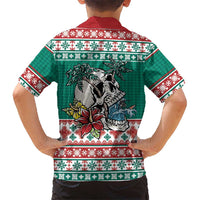 Hawaiian Skull Surfs Family Matching Tank Maxi Dress and Hawaiian Shirt Mele Kalikimaka Palaka Quilt Pattern - Polynesian Pride
