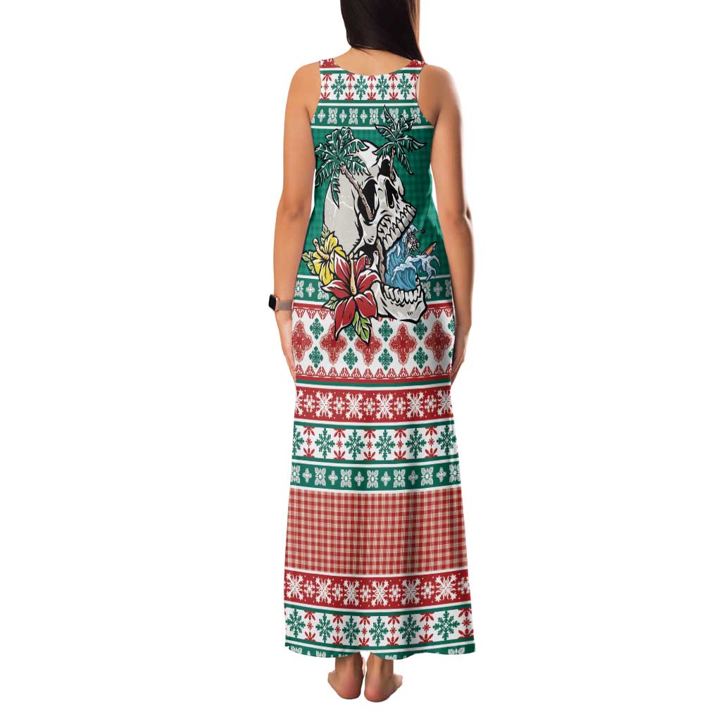 Hawaiian Skull Surfs Family Matching Tank Maxi Dress and Hawaiian Shirt Mele Kalikimaka Palaka Quilt Pattern - Polynesian Pride