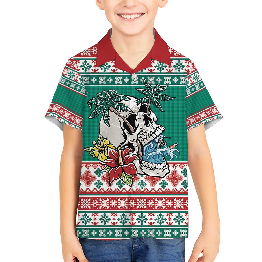 Hawaiian Skull Surfs Kid Hawaiian Shirt Mele Kalikimaka Palaka Quilt Pattern - Polynesian Pride