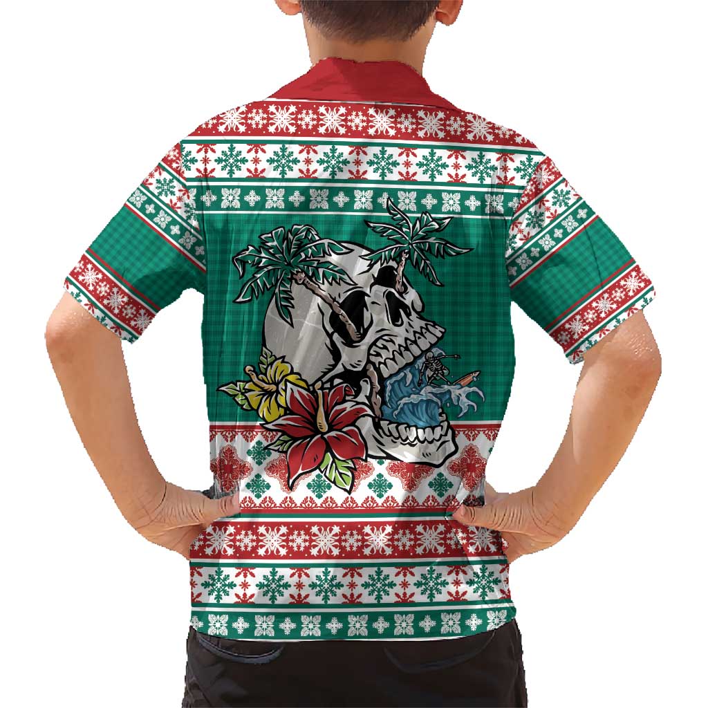Hawaiian Skull Surfs Kid Hawaiian Shirt Mele Kalikimaka Palaka Quilt Pattern - Polynesian Pride