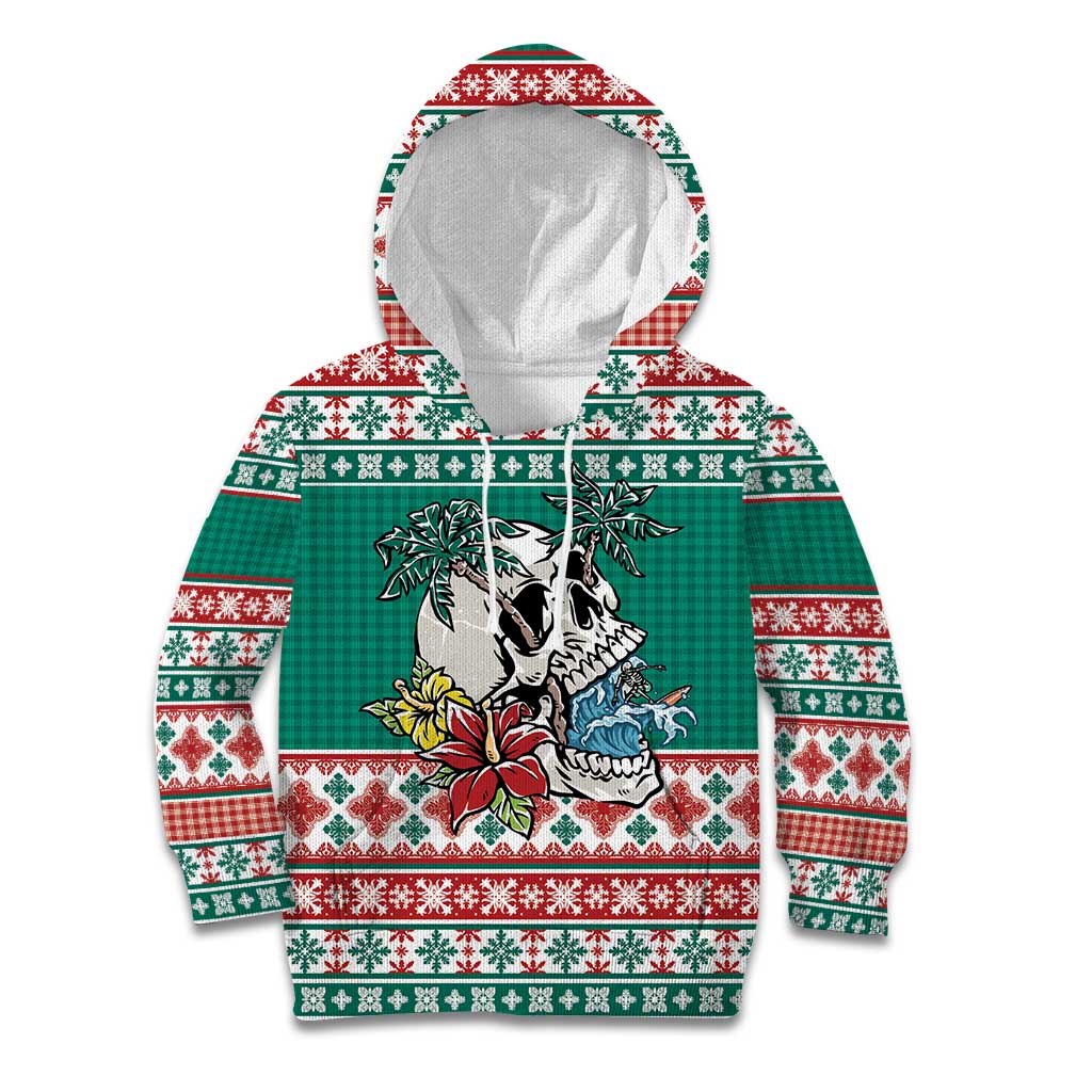 Hawaiian Skull Surfs Kid Hoodie Mele Kalikimaka Palaka Quilt Pattern - Polynesian Pride
