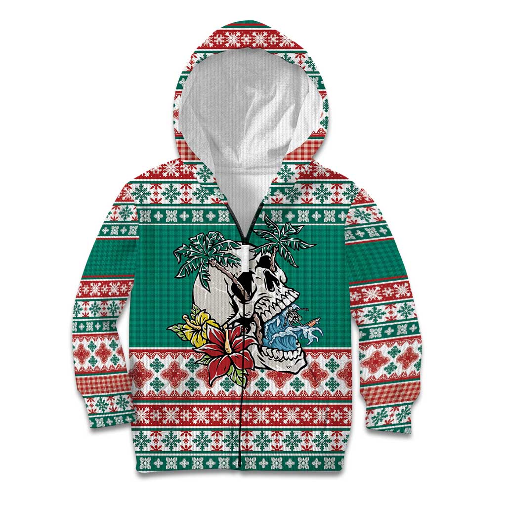 Hawaiian Skull Surfs Kid Hoodie Mele Kalikimaka Palaka Quilt Pattern - Polynesian Pride