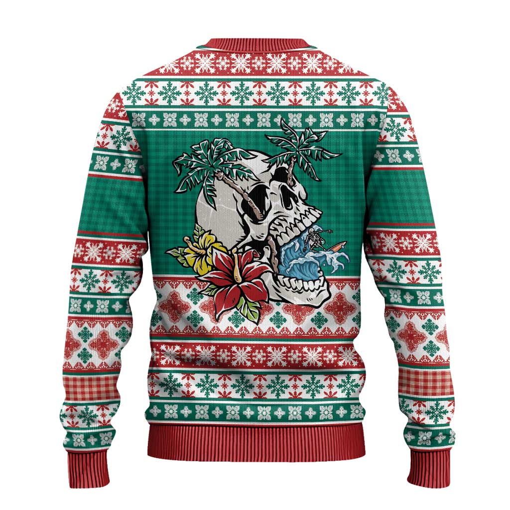 Hawaiian Skull Surfs Ugly Christmas Sweater Mele Kalikimaka Palaka Quilt Pattern - Polynesian Pride