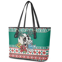 Hawaiian Skull Surfs Leather Tote Bag Mele Kalikimaka Palaka Quilt Pattern - Polynesian Pride