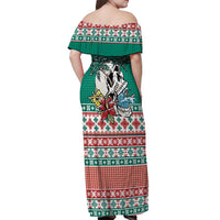 Hawaiian Skull Surfs Off Shoulder Maxi Dress Mele Kalikimaka Palaka Quilt Pattern - Polynesian Pride