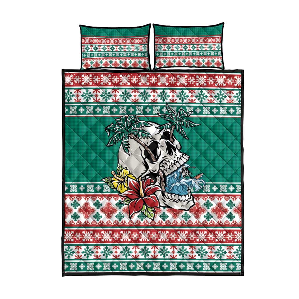 Hawaiian Skull Surfs Quilt Bed Set Mele Kalikimaka Palaka Quilt Pattern - Polynesian Pride