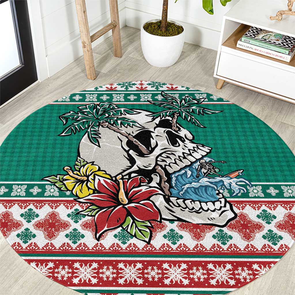 Hawaiian Skull Surfs Round Carpet Mele Kalikimaka Palaka Quilt Pattern - Polynesian Pride